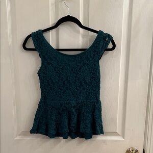 Self Esteem Teal Lace Peplum Tank Top